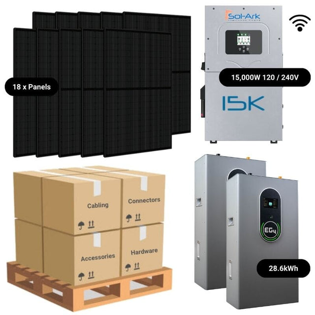 7.38kW Complete Solar Power System - Sol-Ark 15K + [20.48kWh - 28.6kWh Lithium Battery Bank] + 18 x 410W Mono Solar Panels | Includes Schematic [HPK-PLUS]