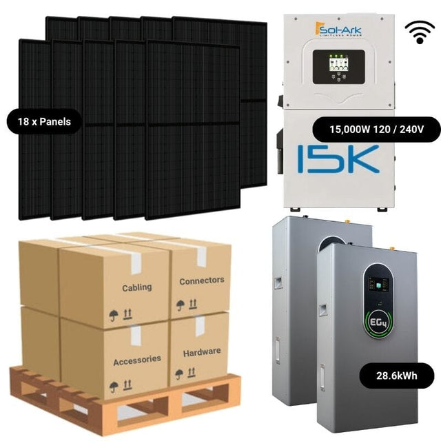 7.2kW Complete Solar Power System - Sol-Ark 15K + [20.48kWh - 28.6kWh Lithium Battery Bank] + 18 x 400W Mono Solar Panels | Includes Schematic [HPK-PLUS]