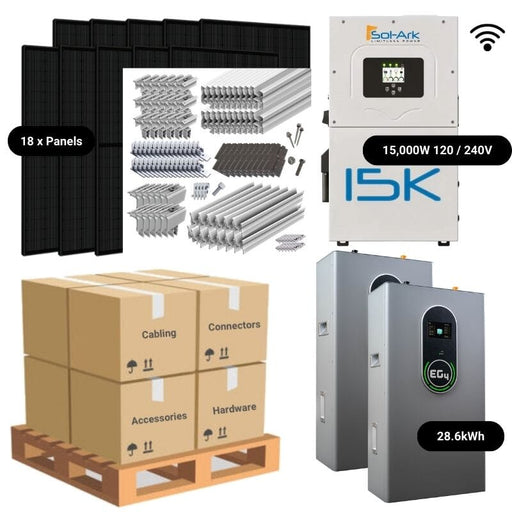 7.2kW Complete Solar Power System - Sol-Ark 15K + [20.48kWh - 28.6kWh Lithium Battery Bank] + 18 x 400W Mono Solar Panels | Includes Schematic [HPK-PLUS]