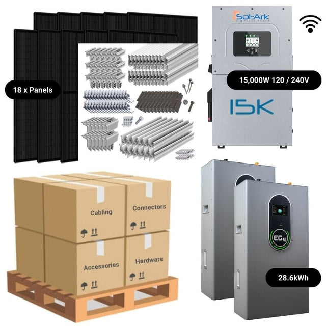 7.38kW Complete Solar Power System - Sol-Ark 15K + [20.48kWh - 28.6kWh Lithium Battery Bank] + 18 x 410W Mono Solar Panels | Includes Schematic [HPK-PLUS]