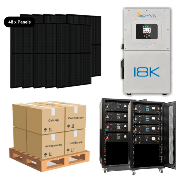 19.68kW Complete Solar Power System - Sol-Ark 18K + [28.6kWh-40.96kWh Battery Bank] + 48 x 410W Solar Panels + Setup Schematic [HPK-PRO]