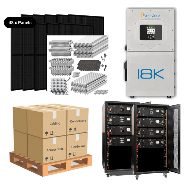 19.68kW Complete Solar Power System - Sol-Ark 18K + [28.6kWh-40.96kWh Battery Bank] + 48 x 410W Solar Panels + Setup Schematic [HPK-PRO]