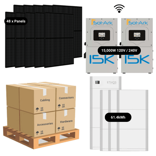19.2kW Complete Solar Power System - 2 x Sol-Ark 15K's + [28.6kWh-61.4kWh Battery Bank] + 48 x 400W Mono Solar Panels | Includes Schematic [HPK-PRO] - ShopSolar.com