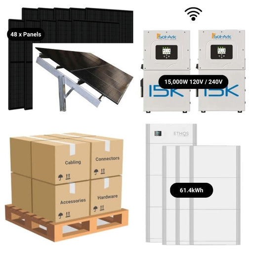 19.2kW Complete Solar Power System - 2 x Sol-Ark 15K's + [28.6kWh-61.4kWh Battery Bank] + 48 x 400W Mono Solar Panels | Includes Schematic [HPK-PRO]