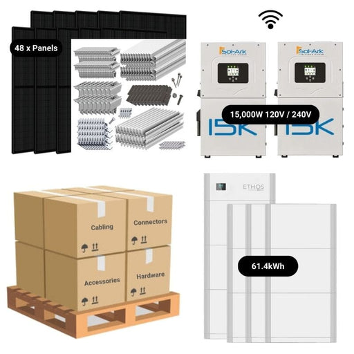 19.2kW Complete Solar Power System - 2 x Sol-Ark 15K's + [28.6kWh-61.4kWh Battery Bank] + 48 x 400W Mono Solar Panels | Includes Schematic [HPK-PRO]