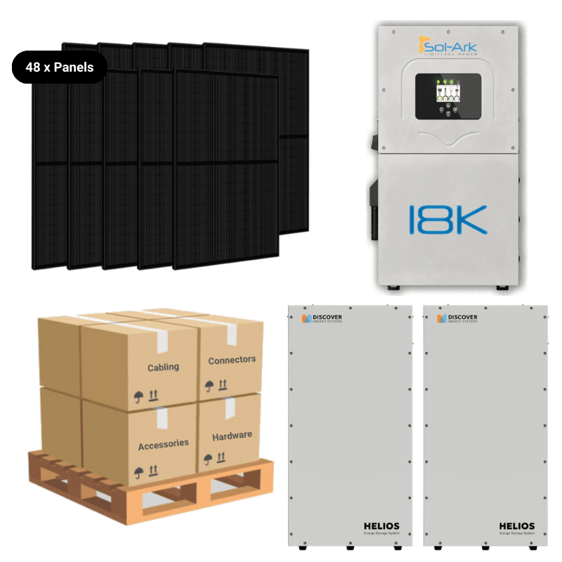Helios Code 129108 21.1kW Complete Solar Kit - Sol-Ark 18K Inverter - 28-40kWh Lithium Ba ...