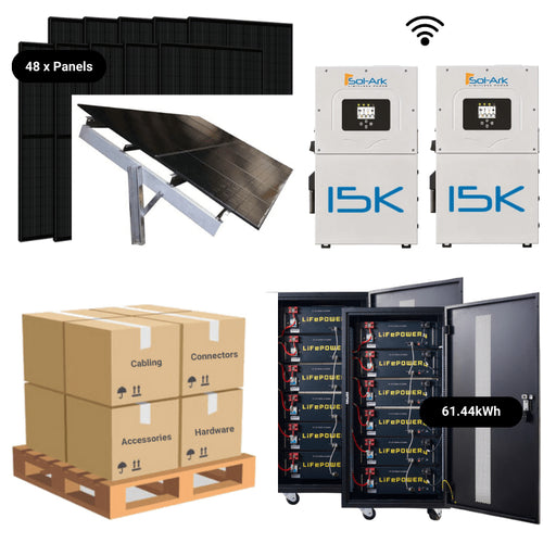 19.2kW Complete Solar Power System - 2 x Sol-Ark 15K's + [28.6kWh-61.4kWh Battery Bank] + 48 x 400W Mono Solar Panels | Includes Schematic [HPK-PRO]