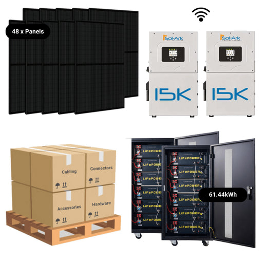 19.2kW Complete Solar Power System - 2 x Sol-Ark 15K's + [28.6kWh-61.4kWh Battery Bank] + 48 x 400W Mono Solar Panels | Includes Schematic [HPK-PRO]