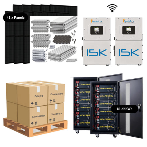 19.2kW Complete Solar Power System - 2 x Sol-Ark 15K's + [28.6kWh-61.4kWh Battery Bank] + 48 x 400W Mono Solar Panels | Includes Schematic [HPK-PRO]