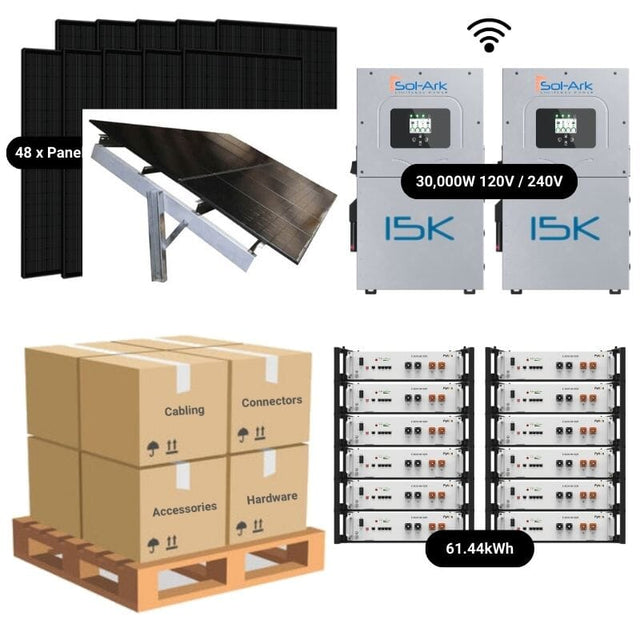 19.68kW Complete Solar Power System - 2 x Sol-Ark 15K's + [28.6kWh-61.44kWh Battery Bank] + 48 x 410W Mono Solar Panels | Includes Schematic [HPK-PRO]