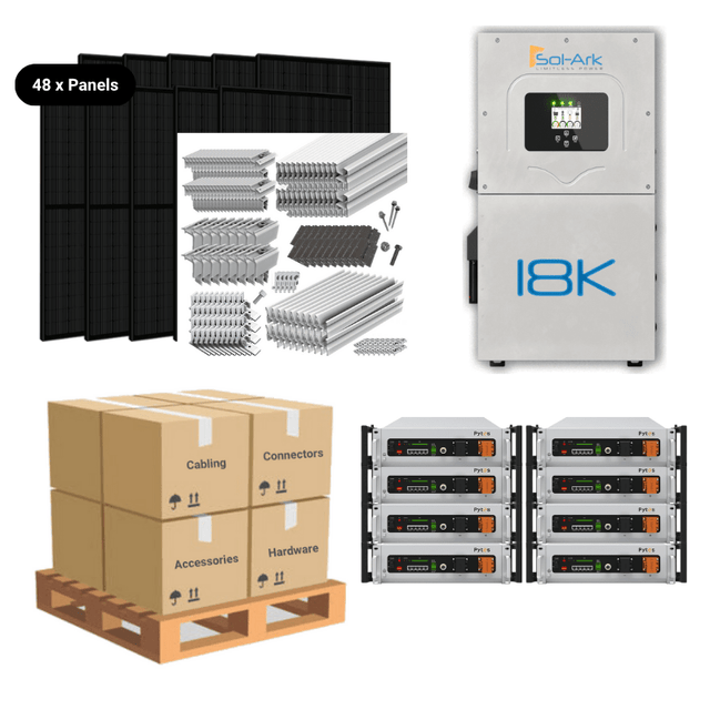 19.68kW Complete Solar Power System - Sol-Ark 18K + [28.6kWh-40.96kWh Battery Bank] + 48 x 410W Solar Panels + Setup Schematic [HPK-PRO]