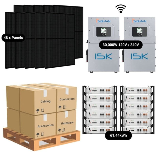 19.68kW Complete Solar Power System - 2 x Sol-Ark 15K's + [28.6kWh-61.44kWh Battery Bank] + 48 x 410W Mono Solar Panels | Includes Schematic [HPK-PRO]