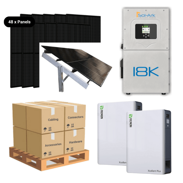 19.68kW Complete Solar Power System - Sol-Ark 18K + [28.6kWh-40.96kWh Battery Bank] + 48 x 410W Solar Panels + Setup Schematic [HPK-PRO]