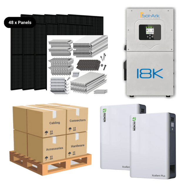 19.68kW Complete Solar Power System - Sol-Ark 18K + [28.6kWh-40.96kWh Battery Bank] + 48 x 410W Solar Panels + Setup Schematic [HPK-PRO]