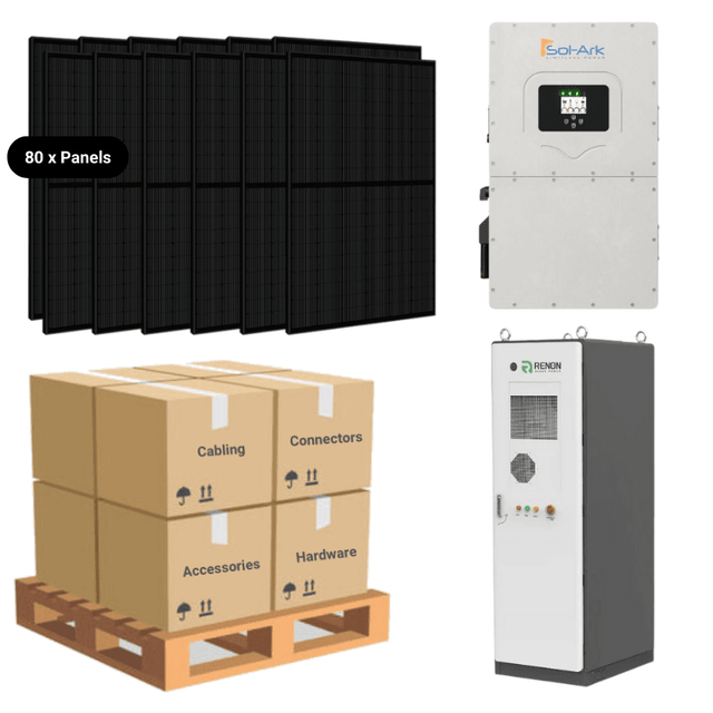 30kW Complete Solar Power System + Sol-Ark 30K Inverter + 60kWh Lithium Battery (Sol-Ark or RENON) + 80 x 415W Solar Panels + Full Mounting Options + Setup Diagram [HVK-MAX] - ShopSolar: Complete Solar Kits + Lifetime Customer Support