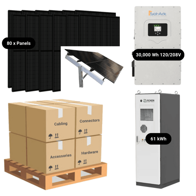30kW Complete Solar Power System + Sol-Ark 30K Inverter + 60kWh Lithium Battery (Sol-Ark or RENON) + 80 x 415W Solar Panels + Full Mounting Options + Setup Diagram [HVK-MAX] - ShopSolar: Complete Solar Kits + Lifetime Customer Support