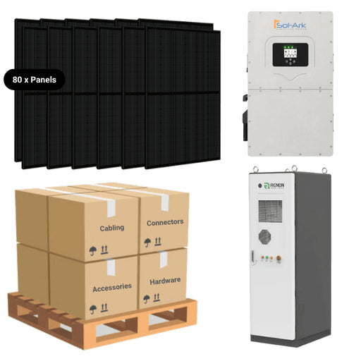 30kW Complete Solar Power System + Sol-Ark 30K Inverter + 60kWh Lithium Battery (Sol-Ark or RENON) + 80 x 415W Solar Panels + Full Mounting Options + Setup Diagram [HVK-MAX] - ShopSolar: Complete Solar Kits + Lifetime Customer Support