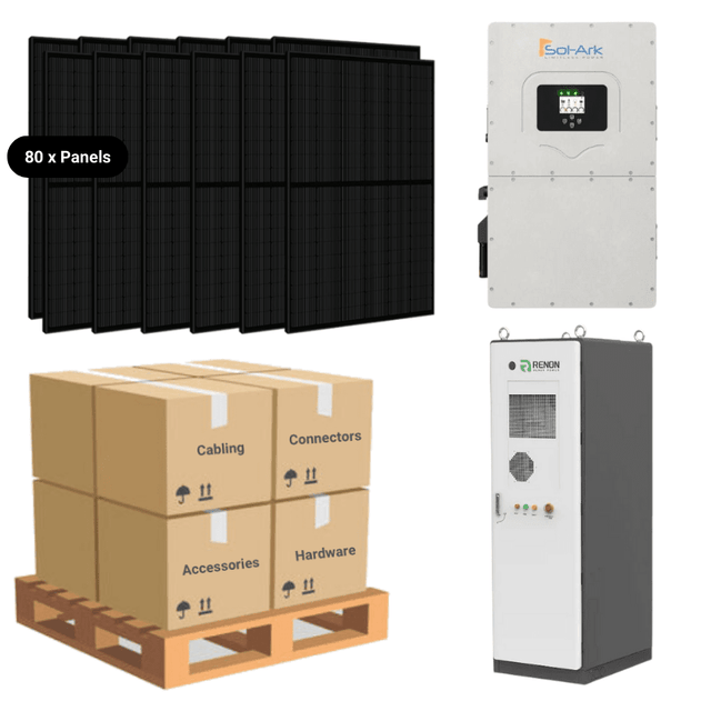 30kW Complete Solar Power System + Sol-Ark 30K Inverter + 60kWh Lithium Battery (Sol-Ark or RENON) + 80 x 415W Solar Panels + Full Mounting Options + Setup Diagram [HVK-MAX] - ShopSolar: Complete Solar Kits + Lifetime Customer Support