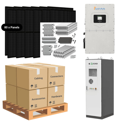 30kW Complete Solar Power System + Sol-Ark 30K Inverter + 60kWh Lithium Battery (Sol-Ark or RENON) + 80 x 415W Solar Panels + Full Mounting Options + Setup Diagram [HVK-MAX] - ShopSolar: Complete Solar Kits + Lifetime Customer Support