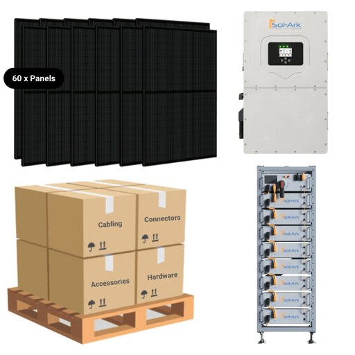 30kW Complete Solar Power System + Sol-Ark 30K Inverter + 40kWh Lithium Battery + 60 x 415W Solar Panels + Roof/Ground/Ballast Mount Options + Setup Diagram [HVK-PLUS] - ShopSolar: Complete Solar Kits + Lifetime Customer Support