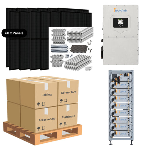 30kW Complete Solar Power System + Sol-Ark 30K Inverter + 40kWh Lithium Battery + 60 x 415W Solar Panels + Roof/Ground/Ballast Mount Options + Setup Diagram [HVK-PLUS] - ShopSolar: Complete Solar Kits + Lifetime Customer Support