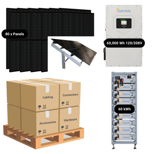 60kW Complete Solar Power System + Sol-Ark 60K Inverter + 60kWh Lithium Battery (Sol-Ark or RENON) + 80 x 415W Solar Panels + Setup Diagram [HVK-PRO] - ShopSolar: Complete Solar Kits + Lifetime Customer Support