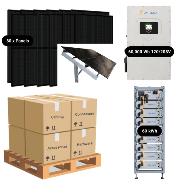 60kW Complete Solar Power System + Sol-Ark 60K Inverter + 60kWh Lithium Battery (Sol-Ark or RENON) + 80 x 415W Solar Panels + Setup Diagram [HVK-PRO] - ShopSolar: Complete Solar Kits + Lifetime Customer Support
