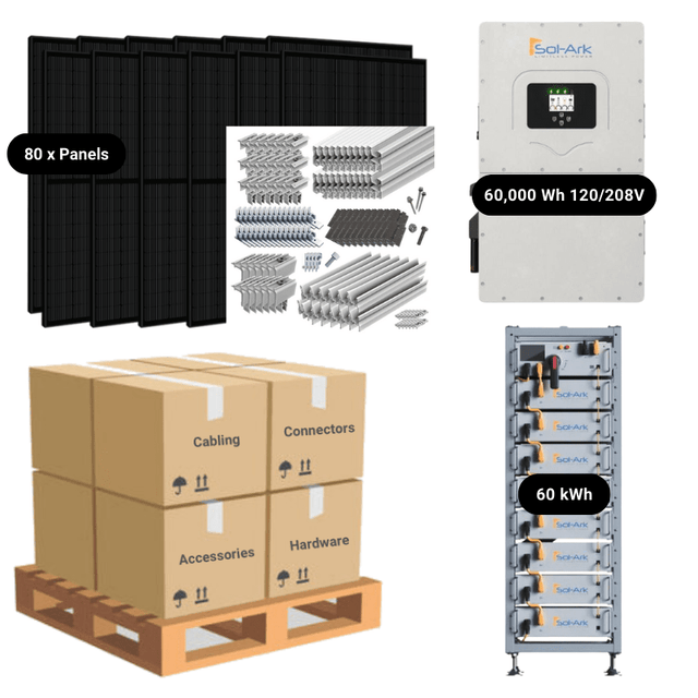 60kW Complete Solar Power System + Sol-Ark 60K Inverter + 60kWh Lithium Battery (Sol-Ark or RENON) + 80 x 415W Solar Panels + Setup Diagram [HVK-PRO] - ShopSolar: Complete Solar Kits + Lifetime Customer Support