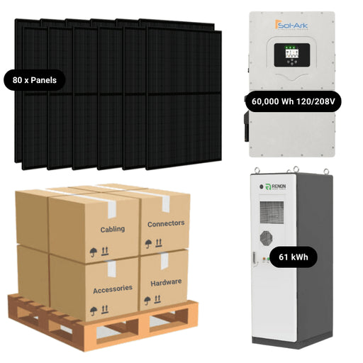 60kW Complete Solar Power System + Sol-Ark 60K Inverter + 60kWh Lithium Battery (Sol-Ark or RENON) + 80 x 415W Solar Panels + Setup Diagram [HVK-PRO] - ShopSolar: Complete Solar Kits + Lifetime Customer Support