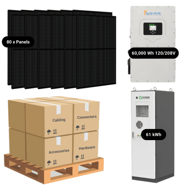 60kW Complete Solar Power System + Sol-Ark 60K Inverter + 60kWh Lithium Battery (Sol-Ark or RENON) + 80 x 415W Solar Panels + Setup Diagram [HVK-PRO] - ShopSolar: Complete Solar Kits + Lifetime Customer Support