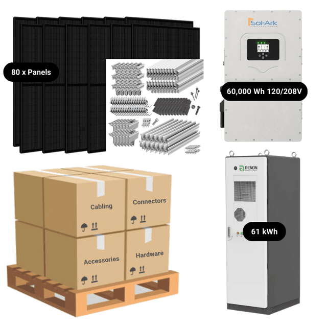 60kW Complete Solar Power System + Sol-Ark 60K Inverter + 60kWh Lithium Battery (Sol-Ark or RENON) + 80 x 415W Solar Panels + Setup Diagram [HVK-PRO] - ShopSolar: Complete Solar Kits + Lifetime Customer Support