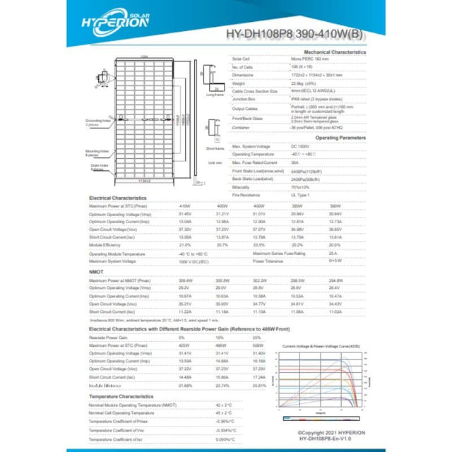 Hyperion 395W/400W Bifacial Solar Panel (Black) | Up to 495W - 500W with Bifacial Gain | Full Pallet (36 pcs) - 14.2kW - 14.4kW Total - ShopSolar.com