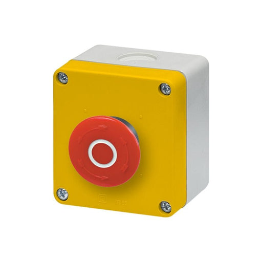 IMO Emergency Stop Station | Emergency Stop Station 40mm Twist To Release Red Button, Yellow Top Enclosure 1NO + 1NC Contacts - ShopSolar.com
