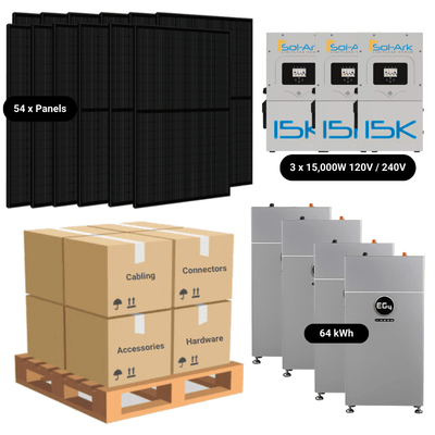 23.8kW Complete Solar Kit - 3 x Sol-Ark 15K Inverters - 61-64kWh Lithium Battery - [EDGE PLUS]