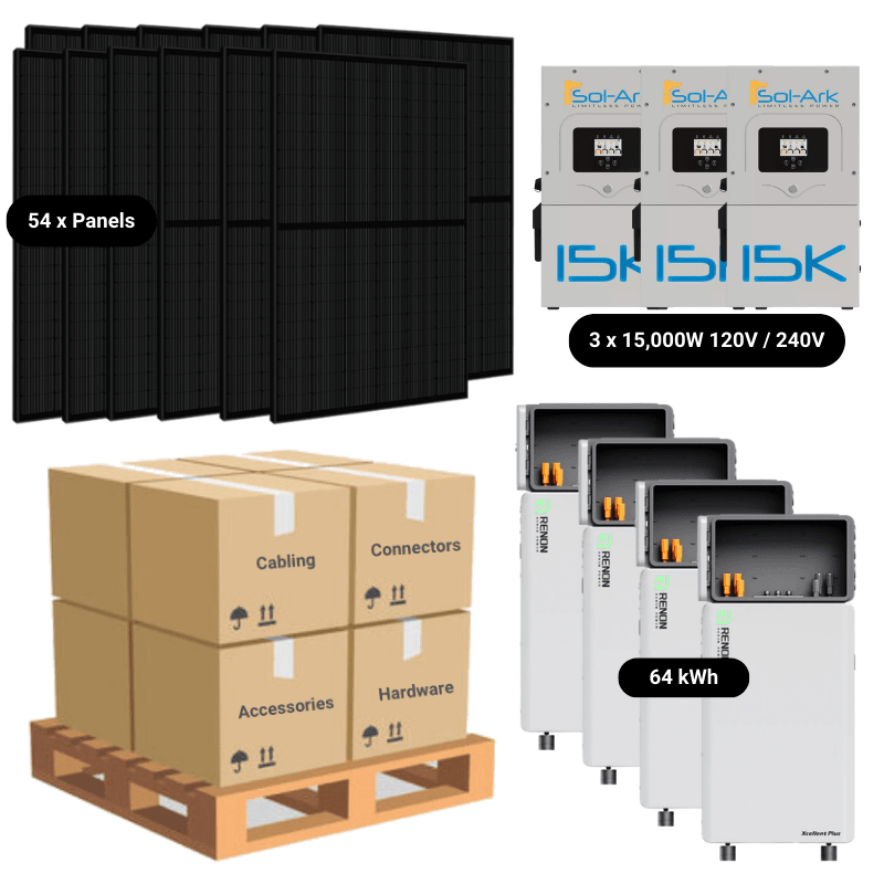 23.8kW Complete Solar Kit - 3 x Sol-Ark 15K Inverters - 61-64kWh Lithium Battery - [EDGE PLUS]