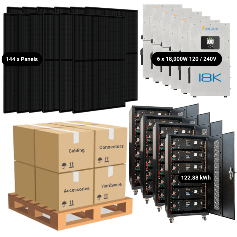 59kW Complete Solar Kit - 6 x Sol-Ark 18K Inverters - 122–128kWh Lithium Battery - ISK-PRO - ShopSolar: Complete Solar Kits + Lifetime Customer Support