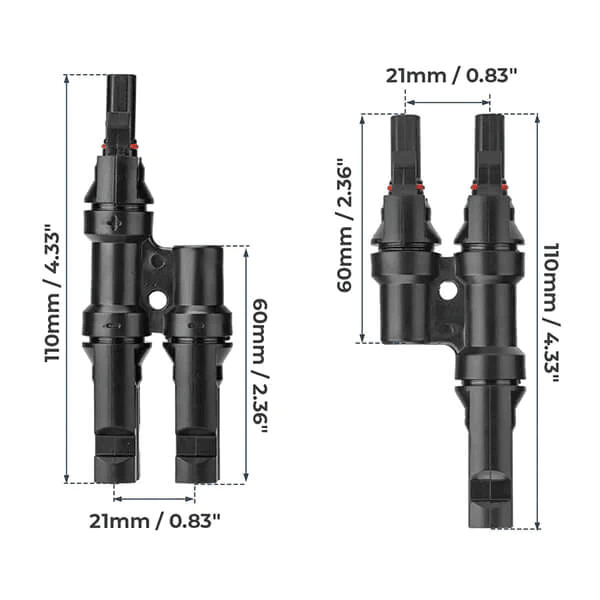 BougeRV Solar Branch Connectors Y Connector in Pair MMF+FFM Parallel Connection (2 Pairs) - ShopSolar.com