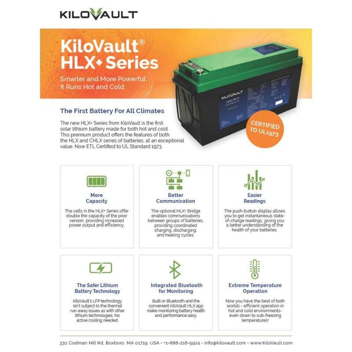 3.6 kWh KiloVault HLX+ Lithium LFP Solar Battery 12V