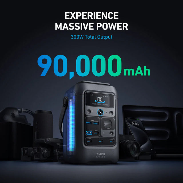 Anker SOLIX C300 DC 288Wh / 300W Portable Power Station | 90,000mAh - ShopSolar.com