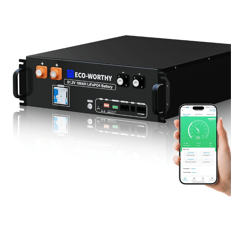 EcoWorthy 5.12kWh 51.2V Server Rack Battery | 3U | w/ Bluetooth & WiFi | 10-Year Warranty - ShopSolar: Complete Solar Kits + Lifetime Customer Support