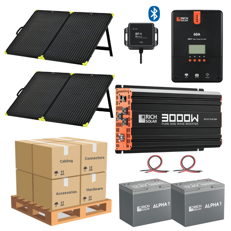 2 x 100ah Lithium [2.56KWH] / 2 x 200W Folding Solar Panels