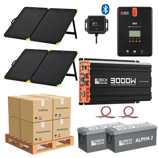 Complete Solar Panel Kit - 3,000W Pure Sine Wave Inverter + [12V Battery Bank] + 2 x 200W Mono Solar Panels | Off-Grid, Mobile, Backup [LPK-PLUS]