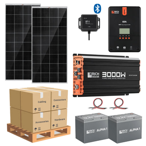 Complete Solar Panel Kit - 3,000W Pure Sine Wave Inverter + [12V Battery Bank] + 2 x 200W Mono Solar Panels | Off-Grid, Mobile, Backup [LPK-PLUS]