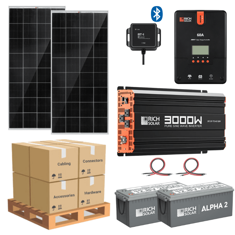 Complete Solar Panel Kit - 3,000W Pure Sine Wave Inverter + [12V Battery Bank] + 2 x 200W Mono Solar Panels | Off-Grid, Mobile, Backup [LPK-PLUS] - ShopSolar: Complete Solar Kits + Lifetime Customer Support
