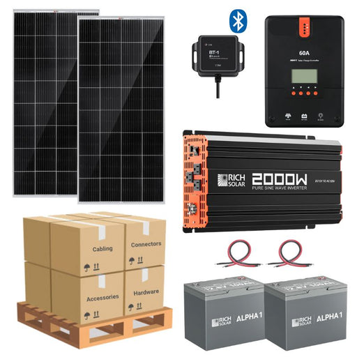 Complete Solar Panel Kit - 2,000W Pure Sine Wave Inverter + [12V Battery Bank] + 2 x 200W Mono Solar Panels | Off-Grid, Mobile, Backup [LPK-PLUS] - ShopSolar.com