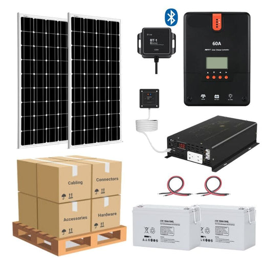 Complete Solar Panel Kit - 2,000W Pure Sine Inverter + [12V Battery Bank] + 2 x 200W Mono Solar Panels | Off-Grid, Mobile, Backup [LPK-PLUS] - ShopSolar.com