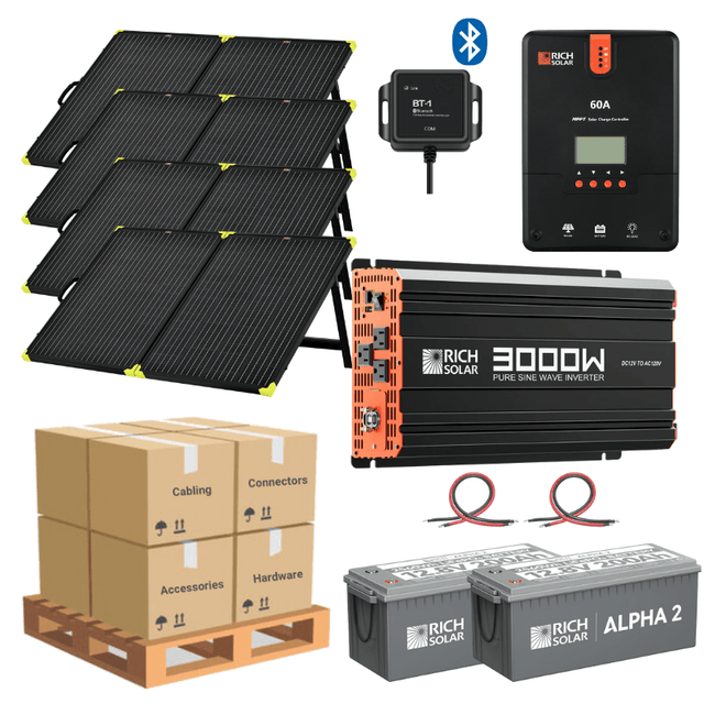 Complete Solar Panel Kit - 3,000W Pure Sine Inverter + [12V Battery Bank] + 4 x 200W 12V Mono Solar Panels | Off-Grid, Mobile, Backup [LPK-MAX]
