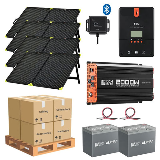 Complete Solar Panel Kit - 2,000W Pure Sine Inverter + [12V Battery Bank] + 4 x 200W 12V Mono Solar Panels | Off-Grid, Mobile, Backup [LPK-MAX]