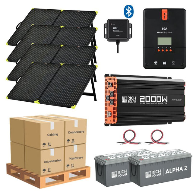 Complete Solar Panel Kit - 2,000W Pure Sine Inverter + [12V Battery Bank] + 4 x 200W 12V Mono Solar Panels | Off-Grid, Mobile, Backup [LPK-MAX]