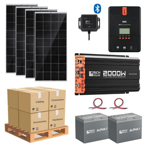 Complete Solar Panel Kit - 2,000W Pure Sine Inverter + [12V Battery Bank] + 4 x 200W 12V Mono Solar Panels | Off-Grid, Mobile, Backup [LPK-MAX] - ShopSolar.com